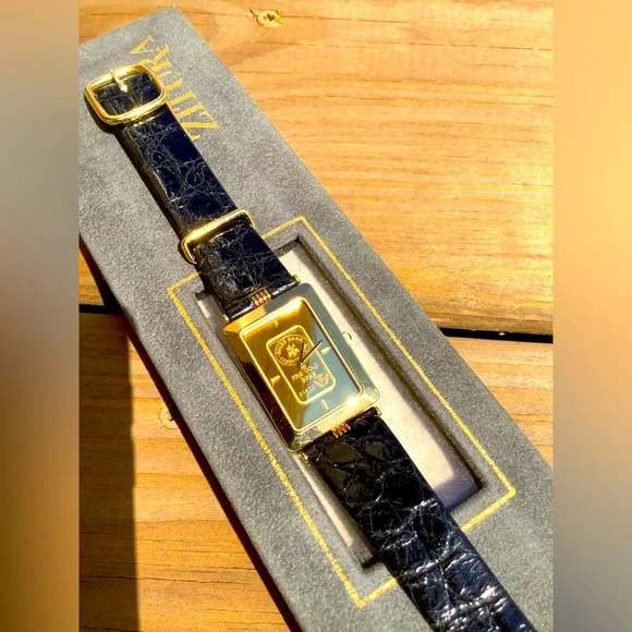 Gorgeous ZITURA QZ SWISS BANK FINE GOLD 999.9 gold watch